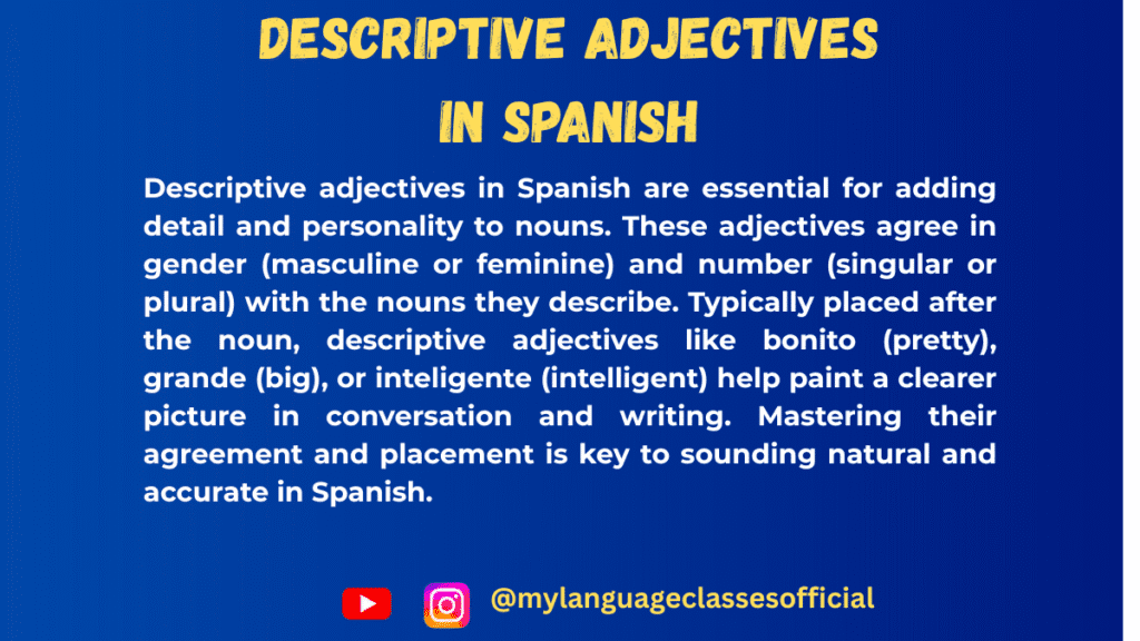 Spanish Descriptive Adjectives