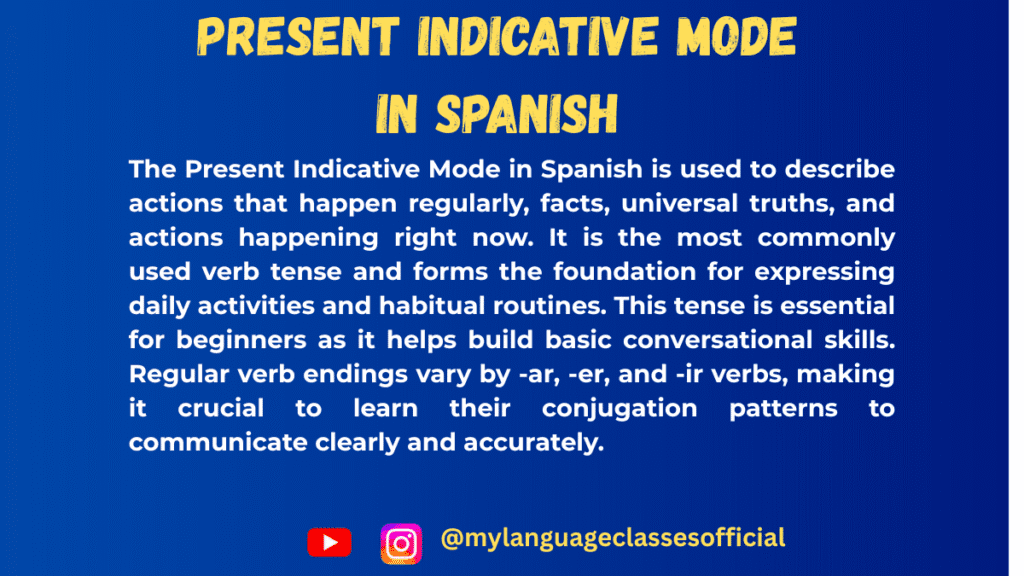 Present Indicative Mode in Spanish (Regular Verbs)