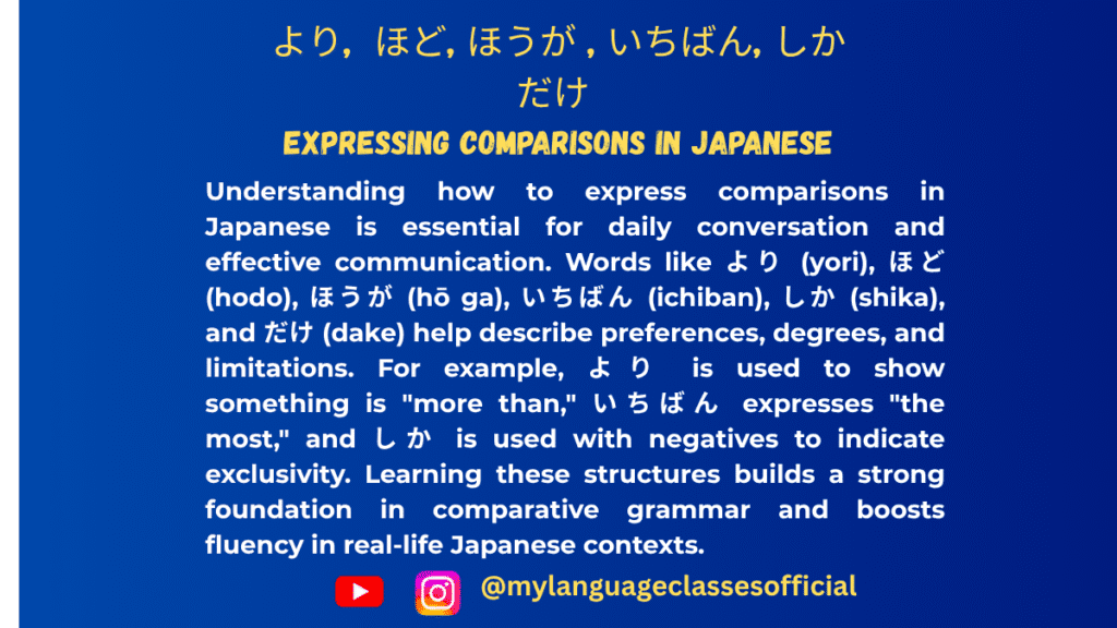 Mastering Comparisons in Japanese より, ほど, ほうが, いちばん, しか, and だけ
