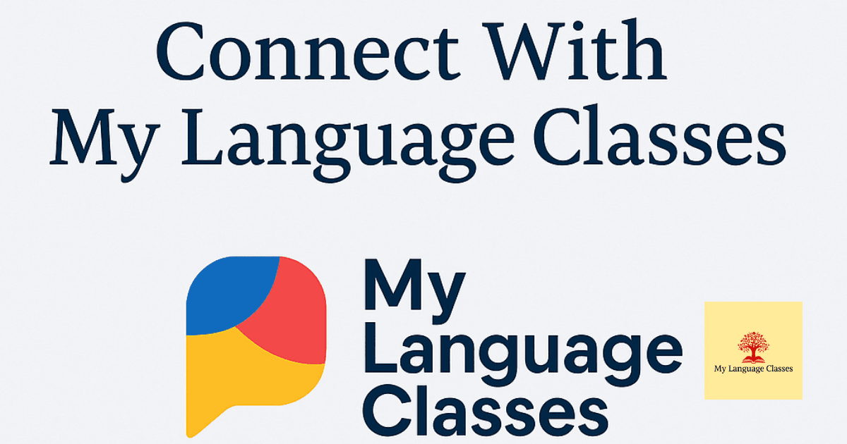 Connect with My Language Classes – official banner with My Language Classes logo for English, Spanish, and Japanese grammar learning online