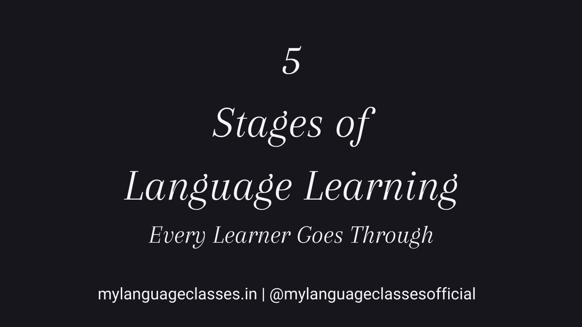 5 stages of language learning explained by My Language Classes showing beginner intermediate advanced and fluent language development progression.