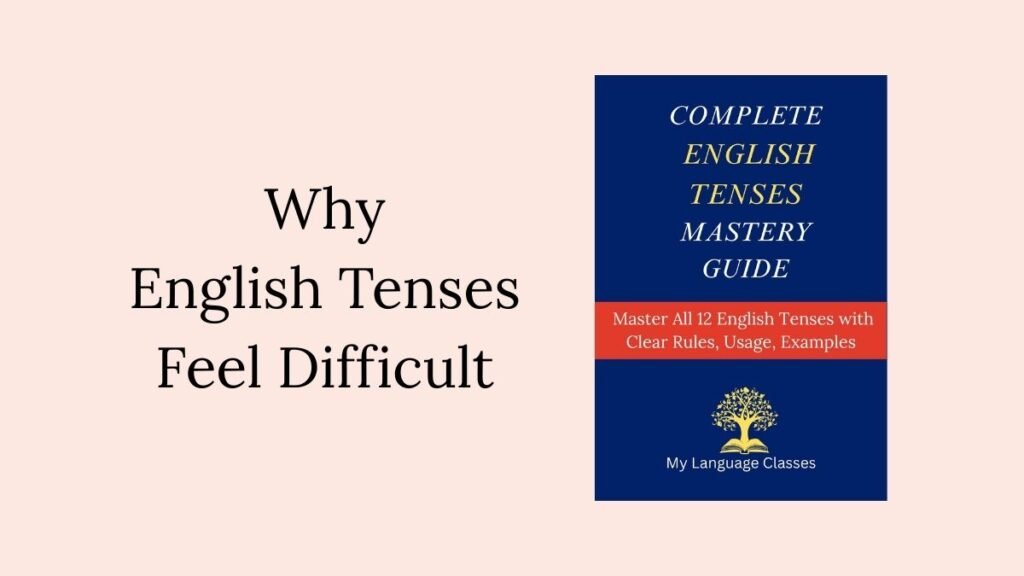 Why English tenses feel difficult article banner from English Grammar Mastery Series by My Language Classes explaining tense confusion and structured clarity system