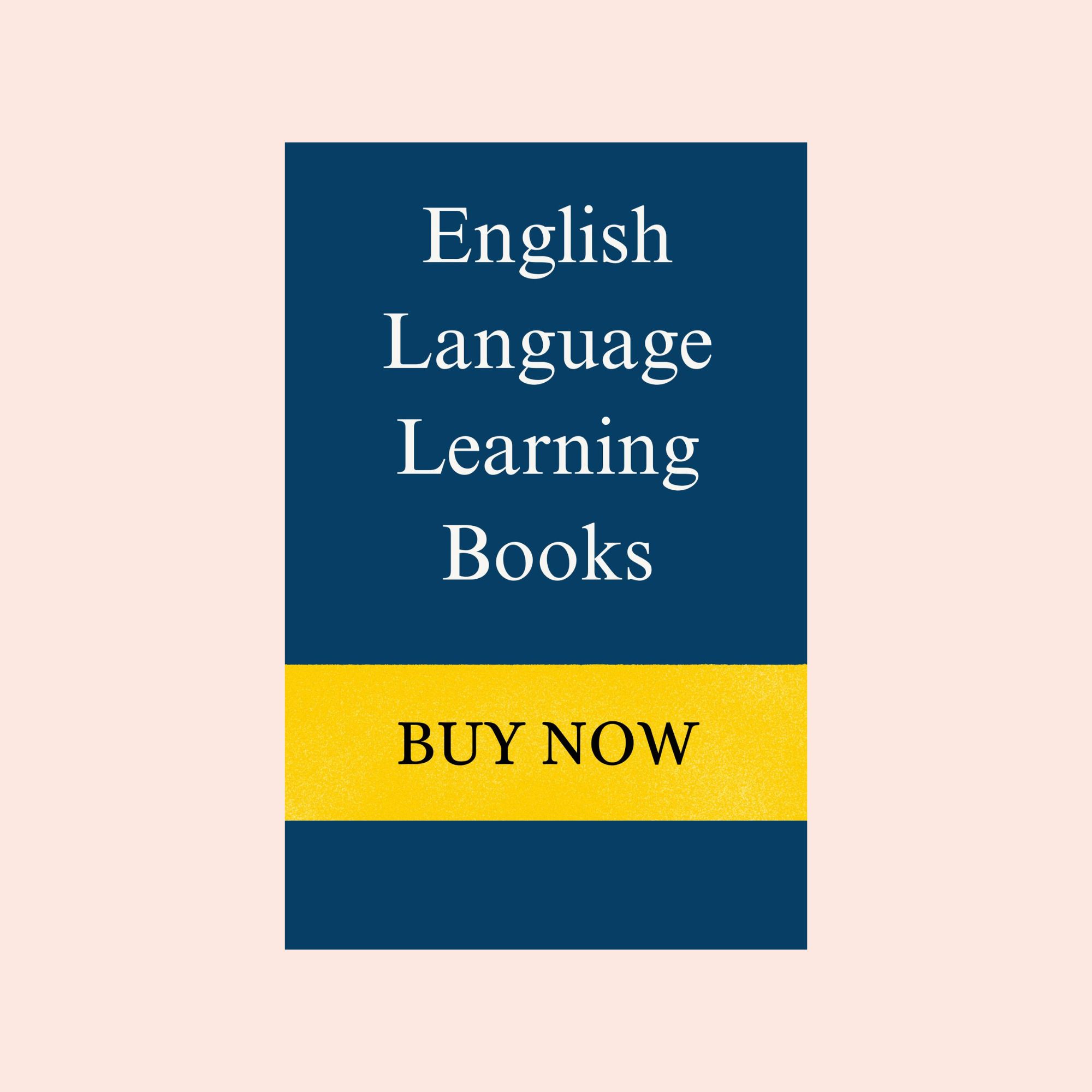 English language learning books collection with buy now banner for grammar, tenses, vocabulary and communication skills